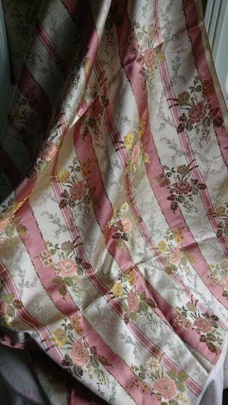DELICIEUX 2 Mtrs VINTAGE FRENCH SILK BROCADE ROSE BOUQUETS & STRIPES 2