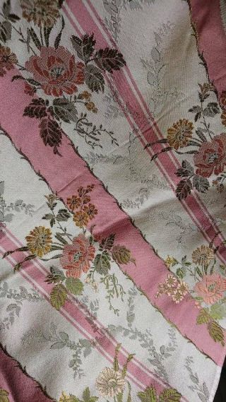 DELICIEUX 2 Mtrs VINTAGE FRENCH SILK BROCADE ROSE BOUQUETS & STRIPES 3