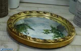 Convex Gold Gilt Butler Round Mirror Vintage