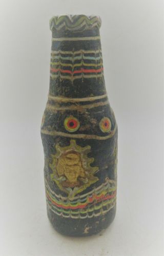 Rare Ancient Phoenician Mosaic Glass Bottle With Gold Plate Attachment 500bce