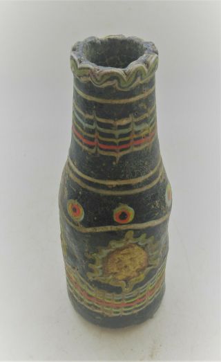 RARE ANCIENT PHOENICIAN MOSAIC GLASS BOTTLE WITH GOLD PLATE ATTACHMENT 500BCE 2