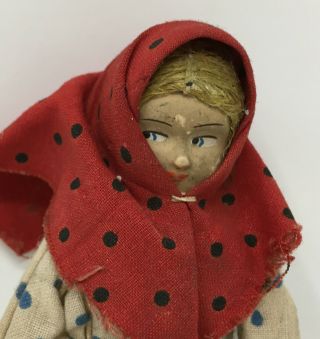 Antique Vintage Bisque & Cloth Dollhouse Doll w Scarf Miniature 2