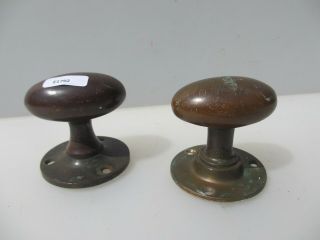 Antique Bronze Oval Door Knobs Handles Plates Old Brass Vintage Odd