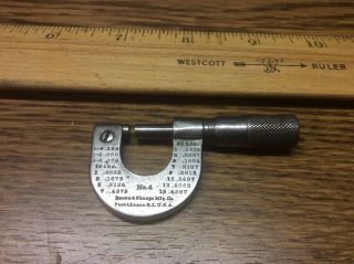 Antique Vintage 0 - 1/2 Micrometer Brown & Sharpe No 4 Usa Inspection Tool