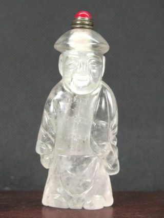 Chinese Qing Dynasty Person Carved Natural Crystal Snuff Bottle