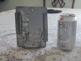 Rare Antique Chocolate Mold Mother Rabbit With Baby Bunny In Carriage Stroller