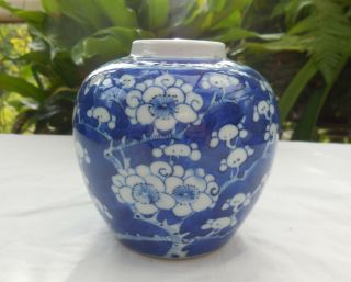 Antique Vintage Chinese Blue & White Prunus Ginger Jar Mark On Base