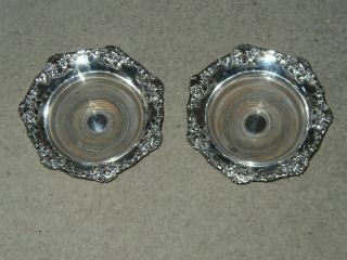 Wine Bottle / Decanter Coasters - Silver Plate & Wooden Base - Vintage - Pair