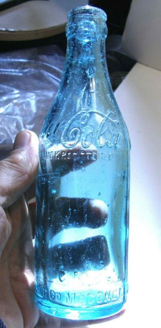 Antique Straight Sided Ice Blue Coca Cola Bottle Macon Georgia Shoulder Script