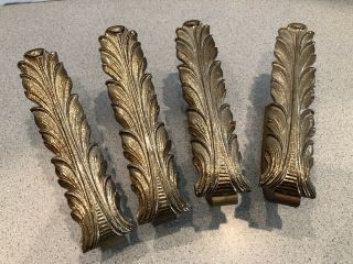 4 Wall - Mounted Drapery Tie Backs Antique Gold Paintable Feather Design
