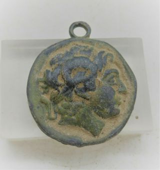 Ancient Greek Bronze Pendant With Depiction Of Alexander The Great