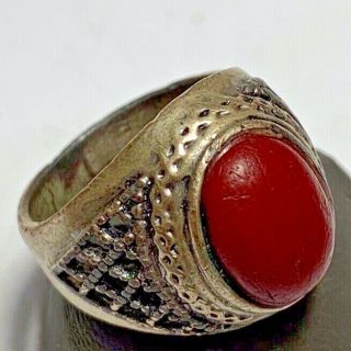 Ancient Roman Silver Ring With Rare Red Stone 9.  1gr 25mm (inner 19mm)