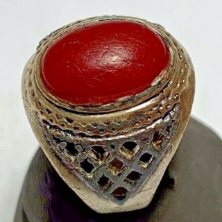 ANCIENT ROMAN SILVER RING WITH RARE RED STONE 9.  1gr 25mm (inner 19mm) 2