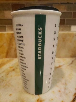 Starbucks Crossword Green White 2016 Ceramic Travel Mug Cup Tumbler 12 Oz Rare