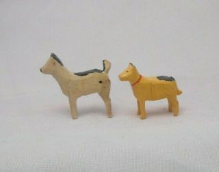 Vintage German Erzgebirge Hand Carved Wooden Figures 2 Dogs