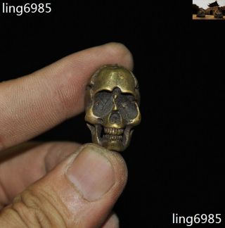 Old Tibet Buddhism Bronze Skeleton Devil Skull Death - Head Amulet Pendant Statue
