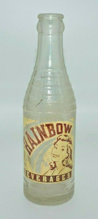 3293 Vtg 40s Very Rare Rainbow Beverage Girl Glass Acl Soda Bottle Brownsvile Tn
