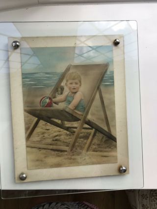 Vintage Art Deco Glass Photo Frame With Old Photo