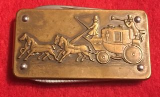Antique 1920’s Imperial Brass Horse Carriage/coach Knife,  Nail File & Money Clip