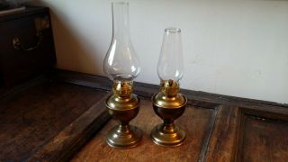 A Small Vintage Brass Oil Lamps - Good