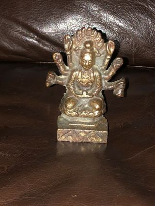 Tibet Buddhism Bronze Brass Lotus 8 Arms Chenrezig Avalokiteshvara Buddha Statue