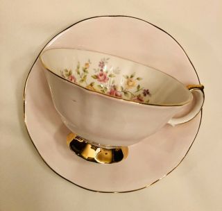 Elizabethan Pale Pink Teacup And Saucer Wide Mouth Pastel Roses,  Cond