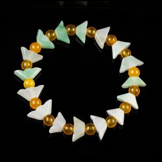 100 Pure Natural A Jadeite Hand - Carved Sycee Statue Bead Jade Bracelet /pa01a