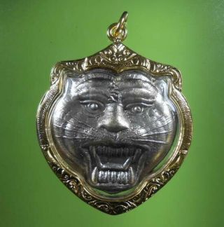 Perfect Lp Pern Face Tiger Old Thai Amulet Pendant Very Rare