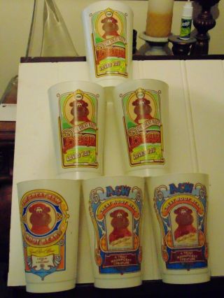 Rare 6 Vintage A&w Root Beer Bear Plastic Cup Canada Bilingual @ 51/4 "