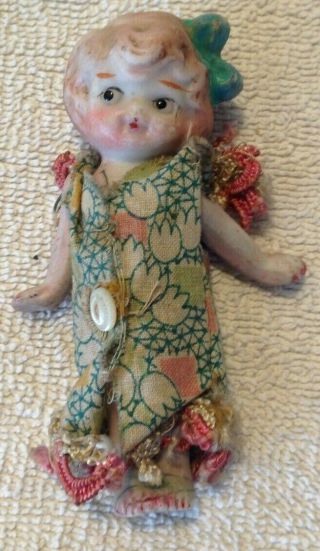 Vintage Japan Bisque Miniature Girl Doll With Jointed Arms
