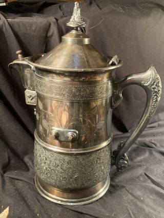 Rare Antique Vintage Victorian James W Tufts Silver Plate Coffee Tea Pitcher Big