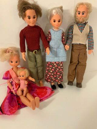 Vintage Mattel Sunshine Family Dolls 1974 Steve Stephie Baby Grandpa Grandma