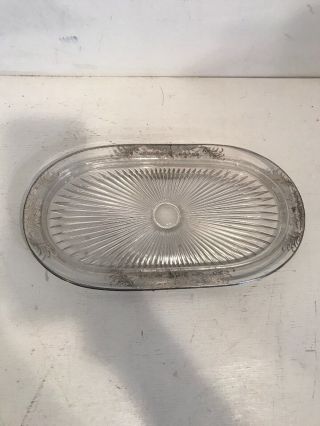 Antique Vintage Art Nouveau Crystal Sterling Silver Overlay Bowl Dish Marked