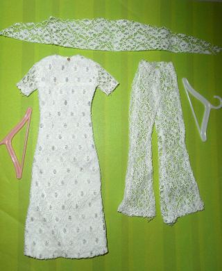 Vintage Barbie Maddie Mod Clone Shillman White Lace Long Dress Pants Scarf