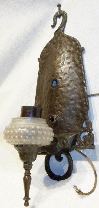 Antique Arts & Crafts Mission Style Hammered Cast Iron Wall Sconce Light Fixture