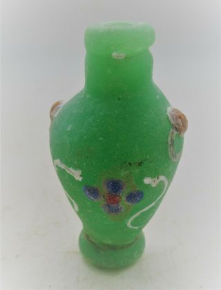 Circa 300bce Ancient Phoenician Glass Bottle With Floral Motifs Rare