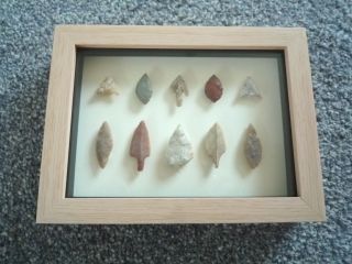 Neolithic Arrowheads In 3d Picture Frame,  Authentic Artifacts 4000bc (0791)