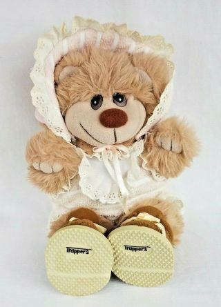 Trappers 11 " Vintage Plush Stuffed Teddy Bear Girl Dress And Bonnet Animal Toy