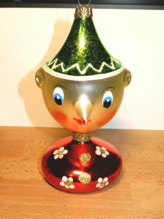 Rare 1994 Christopher Radko Pinocchio Blown Glass Ornament 6 1/2 "