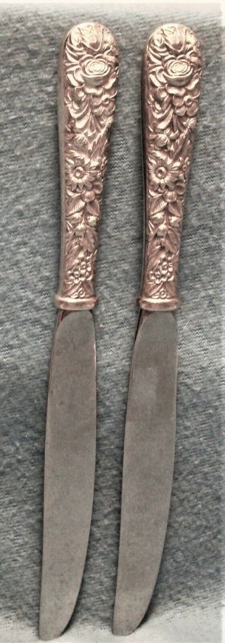 Set 2 1828 Kirk Silver Co.  Repouss Pattern Sterling Silver Handle Table Knives