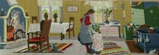 Wide Swedish Vintage Embroidered Wool Tapestry,  Carl Larsson 