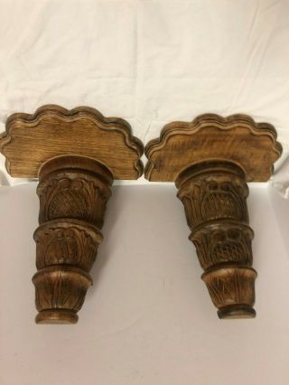 Vintage Pair Wooded Wall Sconces Carved Pineapples