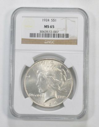 Almost Perfect - Ms - 65 1924 Peace Silver Dollar - Ngc Graded - Rare 950