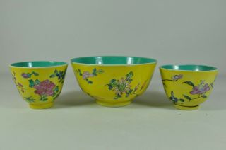 3 Fine Old China Chinese Famille Rose Porcelain Bowl Cup Scholar Art