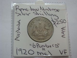 Australia 1920 Silver Shilling Coin Rare Low Mintage 6 Pearls Very Fine Cv $250
