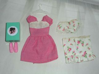 Vintage Barbie Francie Pink N Pretty 3369 Dress Panties Slip,  Pink Shoes