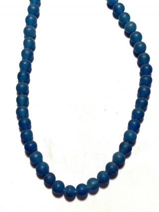 Antique Vintage Jewellery Chinese Blue Carved Peking Glass Beads Necklace