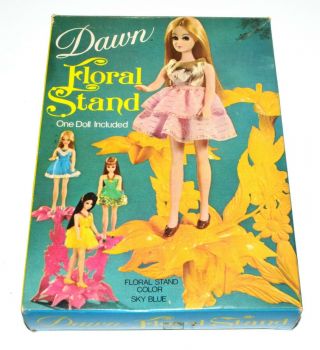 Rare Vintage 1970s Dawn Doll Sky Blue Floral Stand W/ Doll