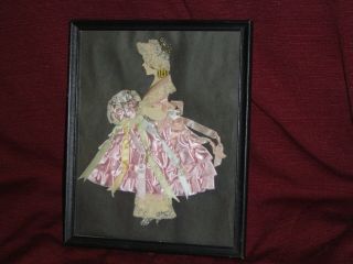 Vintage Framed 9 " X 11 " Ribbon Art Lace Victorian Paper Doll Sweet & Petite