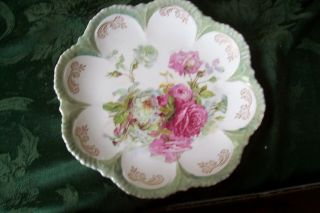 Antique Empire China Oyster Plate Roses Gold Trim
